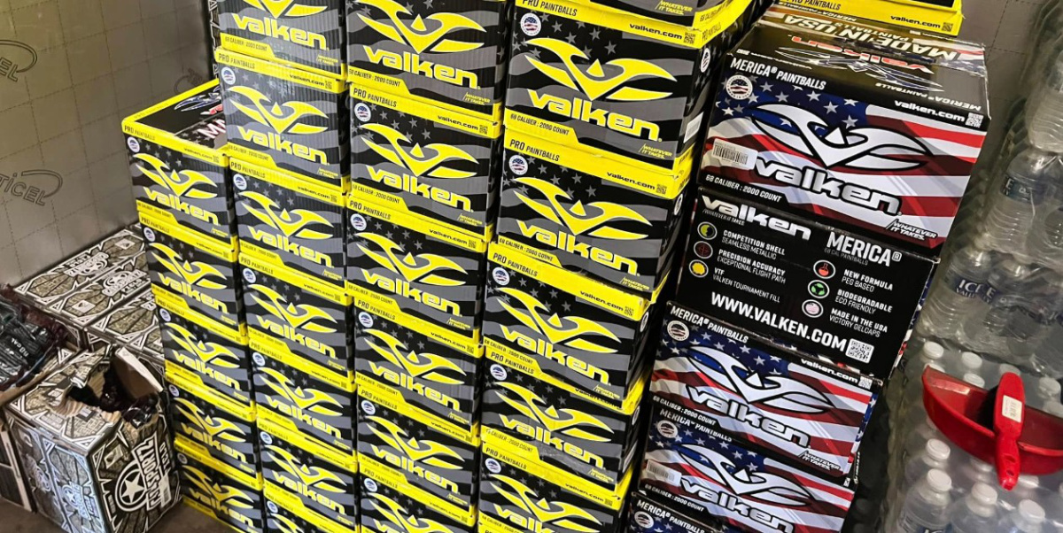 New Valken Paintball Boxes emblazoned with logo and wordmark.