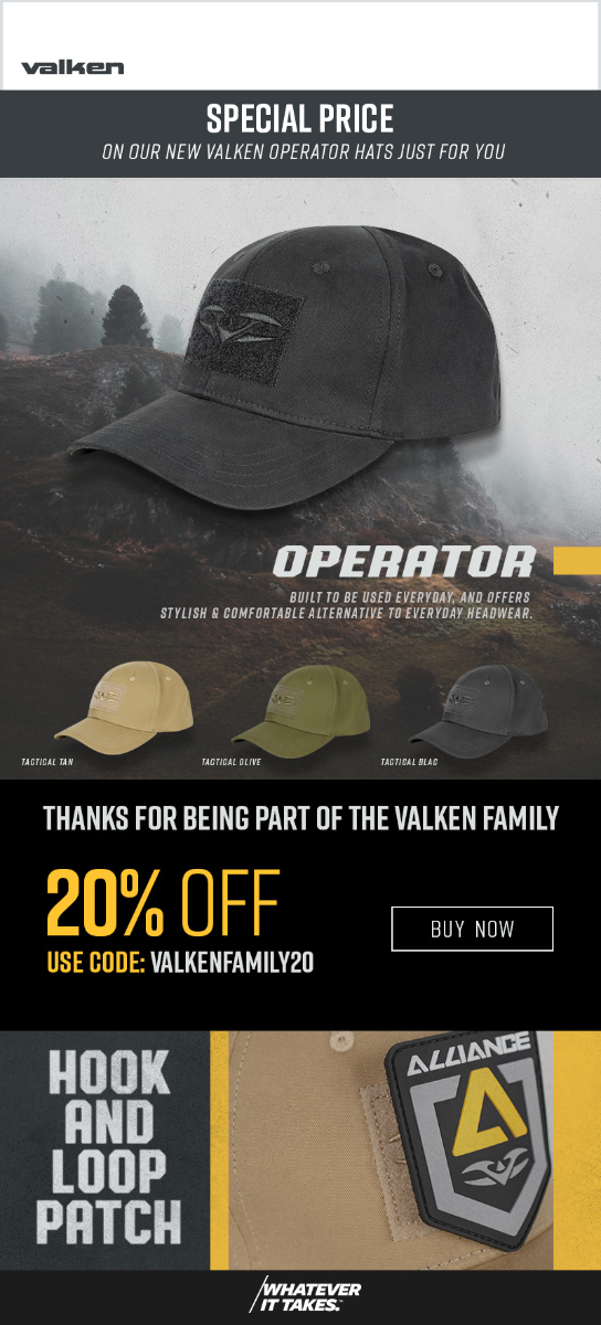 Valken Dealer email design in MilSim Minimalist style.